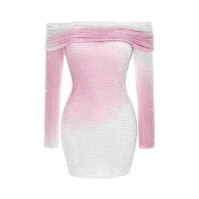 Pre Order:  Rhinestones Encrusted Gradient Mini Dress