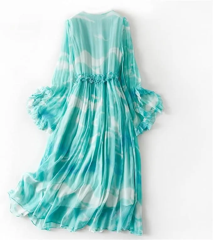 Pre Order:  Seaside Flare Sleeve Silk Dress