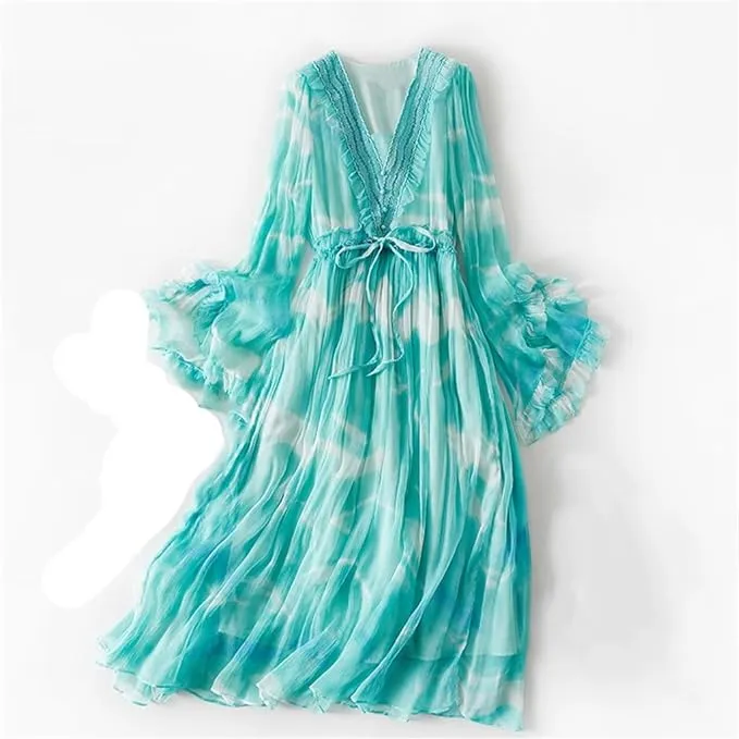 Pre Order:  Seaside Flare Sleeve Silk Dress