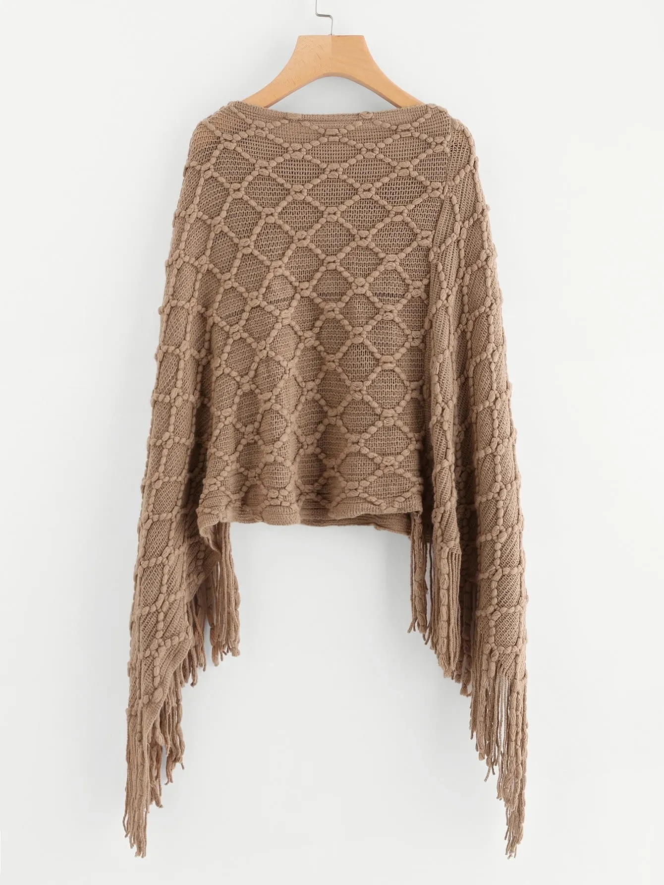 "Sasha" Fringe pullover knitted poncho sweater