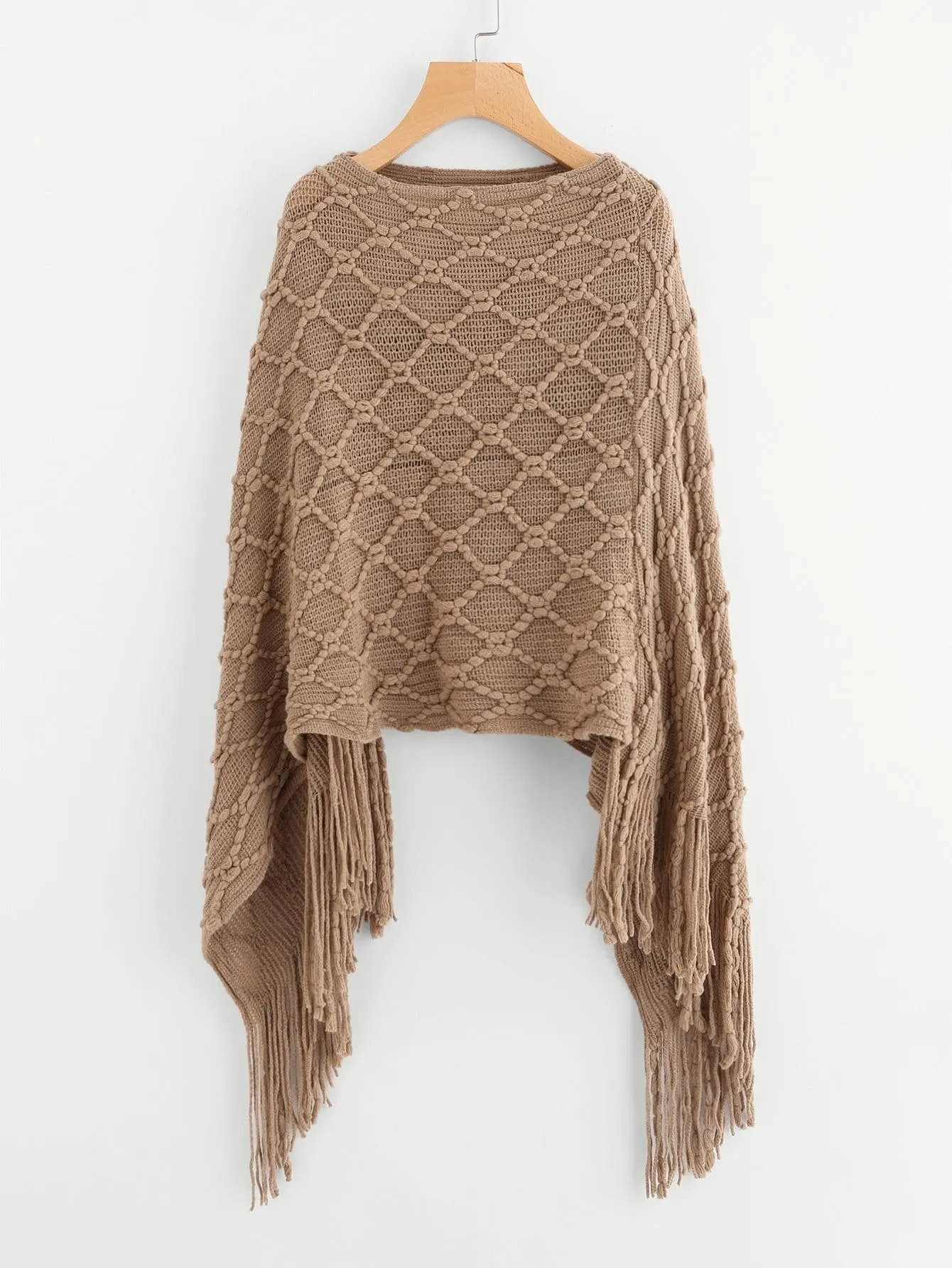 "Sasha" Fringe pullover knitted poncho sweater