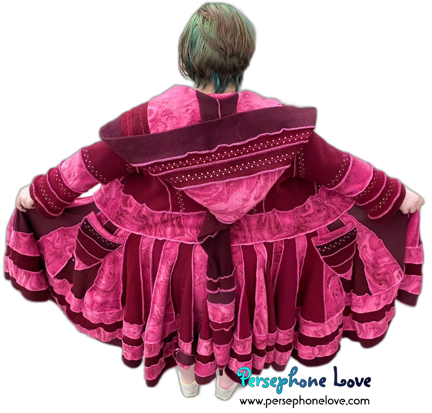 "Say My Name" GODDESS SIZE Red/Pink embroidered/felted/sequins cashmere patchwork Katwise-inspired sweatercoat-2533