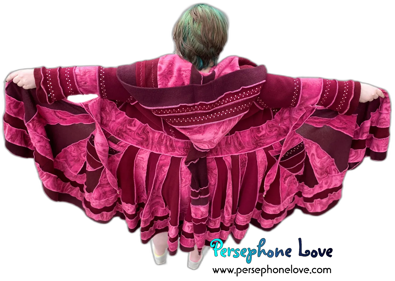 "Say My Name" GODDESS SIZE Red/Pink embroidered/felted/sequins cashmere patchwork Katwise-inspired sweatercoat-2533