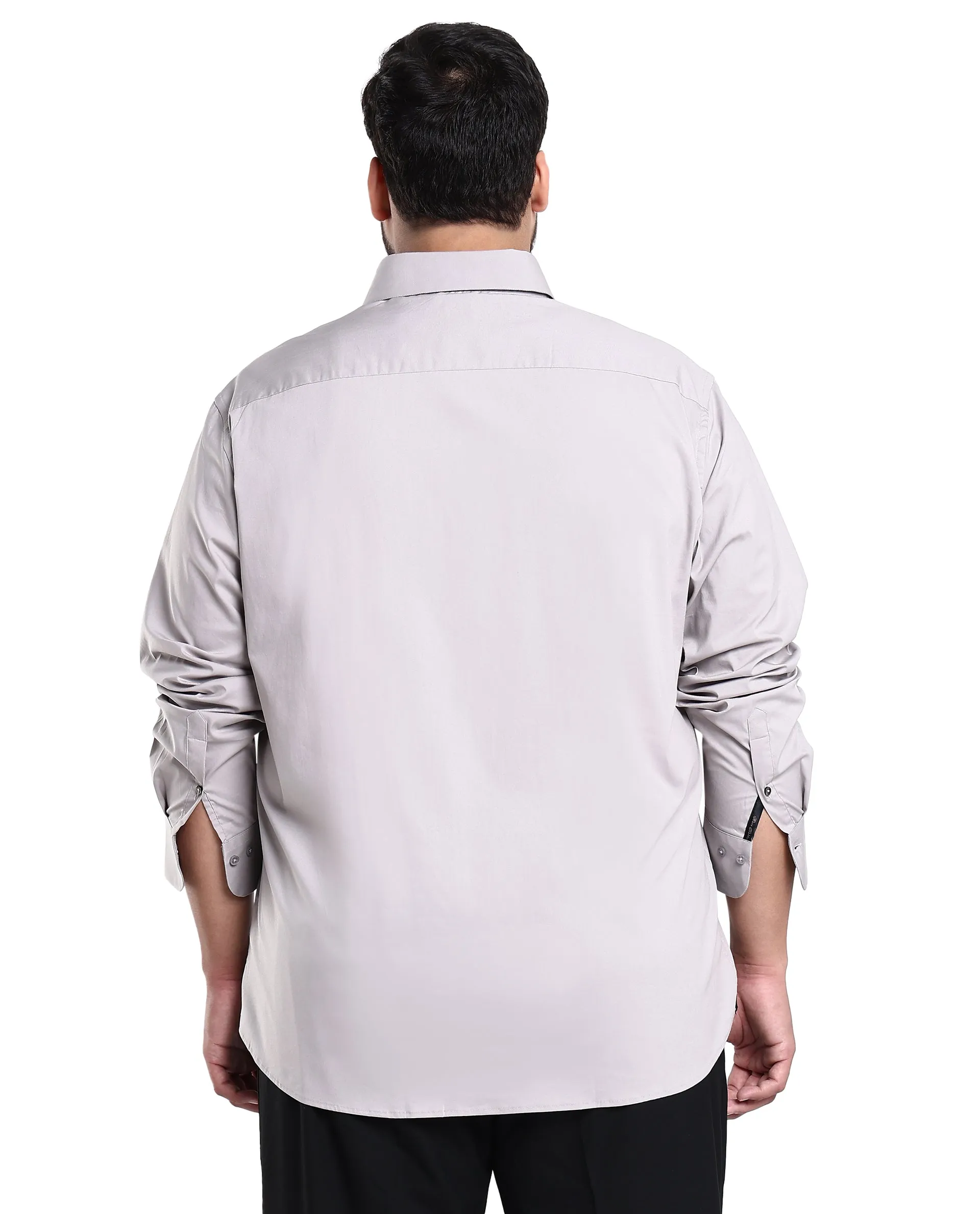 Rare Rabbit Mens Benedict Light Grey Cotton Stretch Drop Collar Full Sleeves Shirt Plus Size