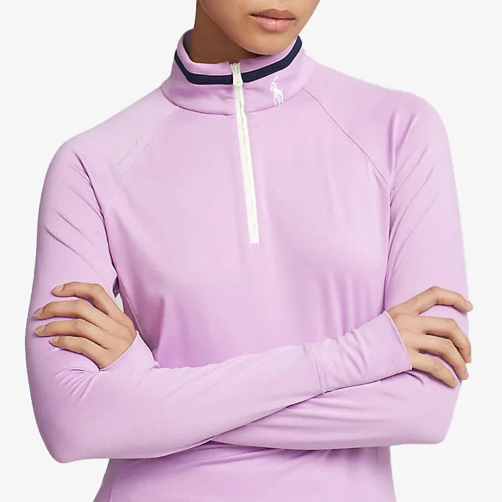 RLX Ralph Lauren Women's Jersey Quarter Zip Golf Pullover - Light Mauve/French Navy