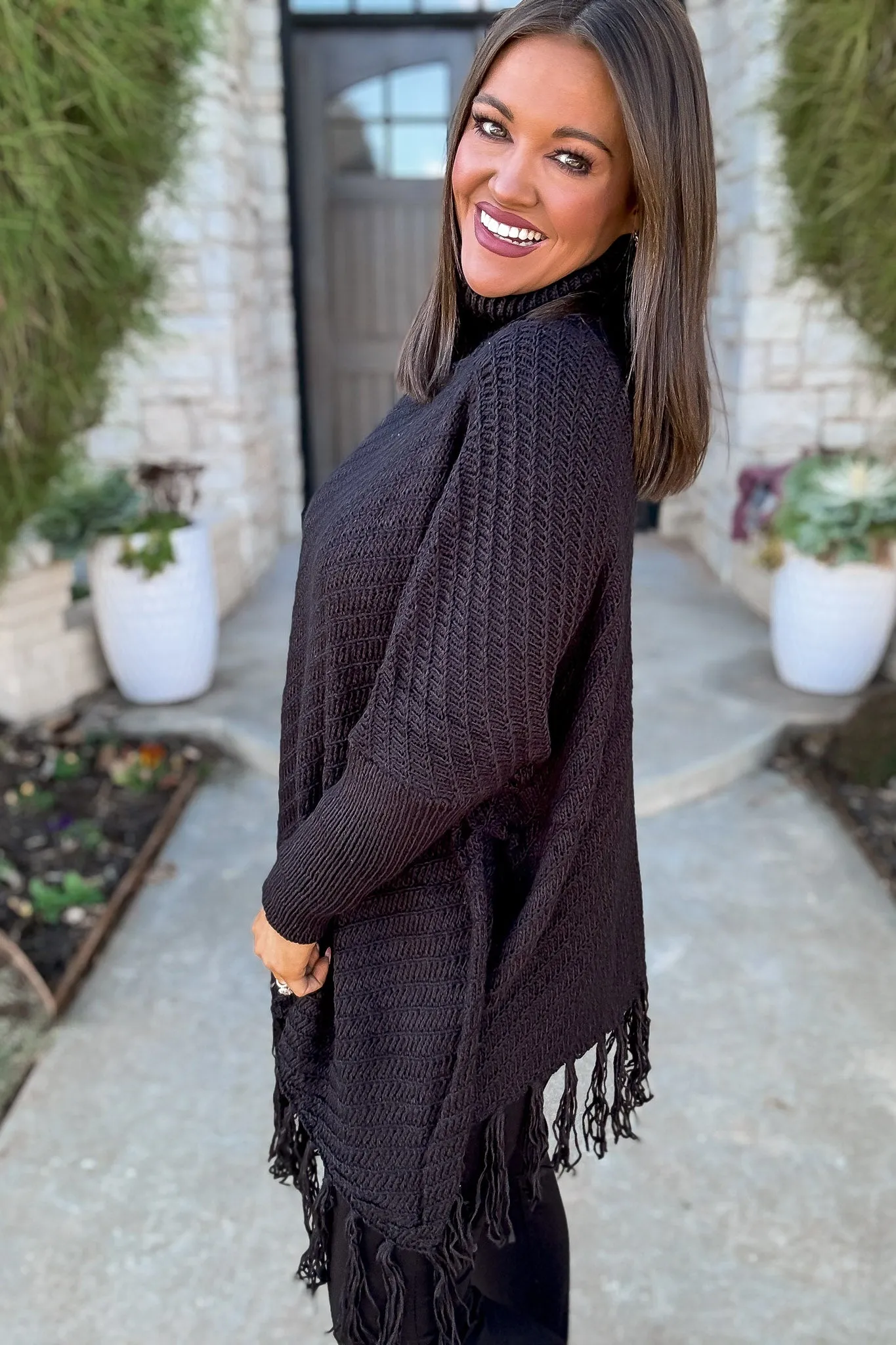 Roll-neck Black Poncho Sweater