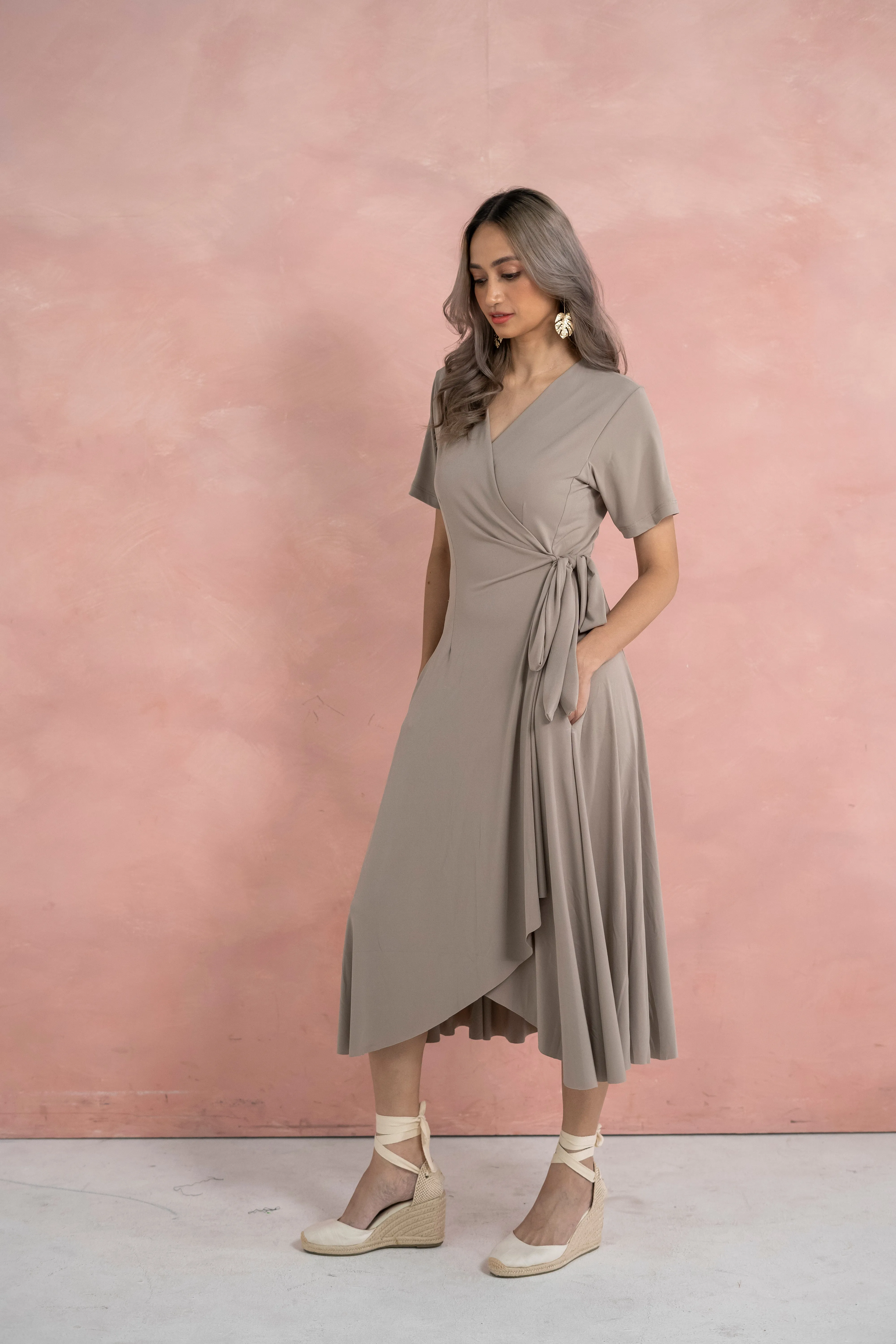 Scarlet Wrap Dress (Taupe)