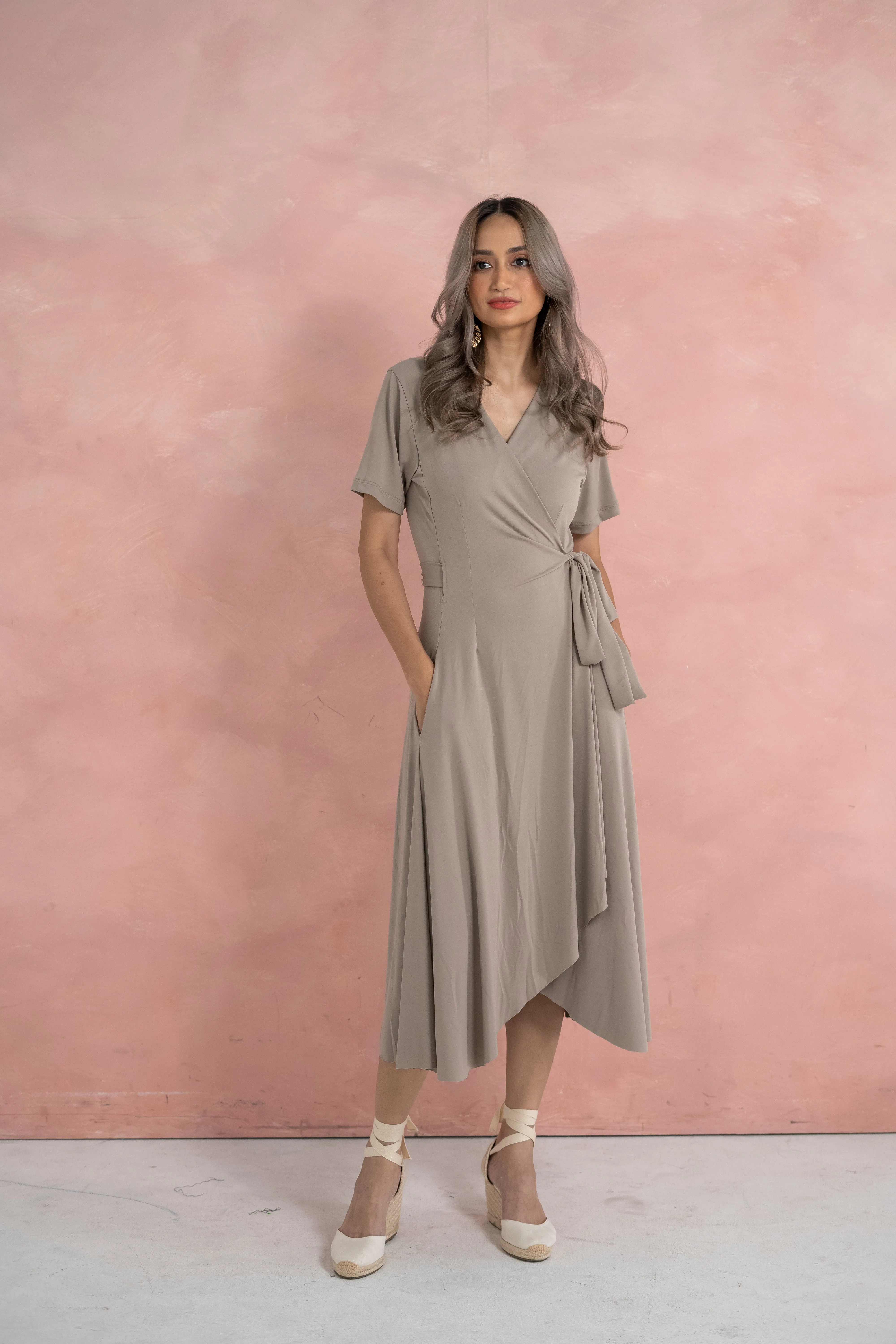 Scarlet Wrap Dress (Taupe)