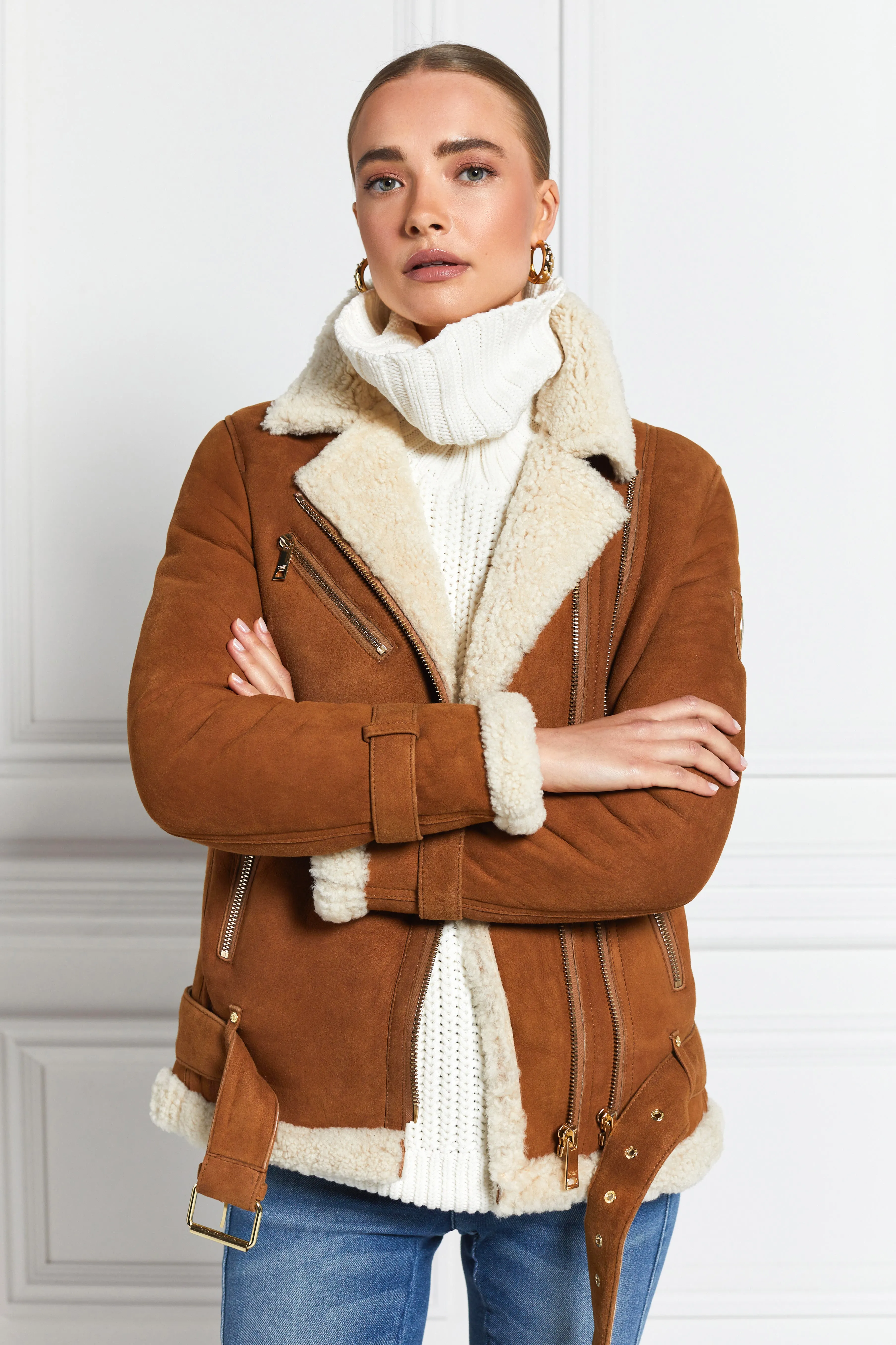 Shearling Aviator Jacket (Tan)