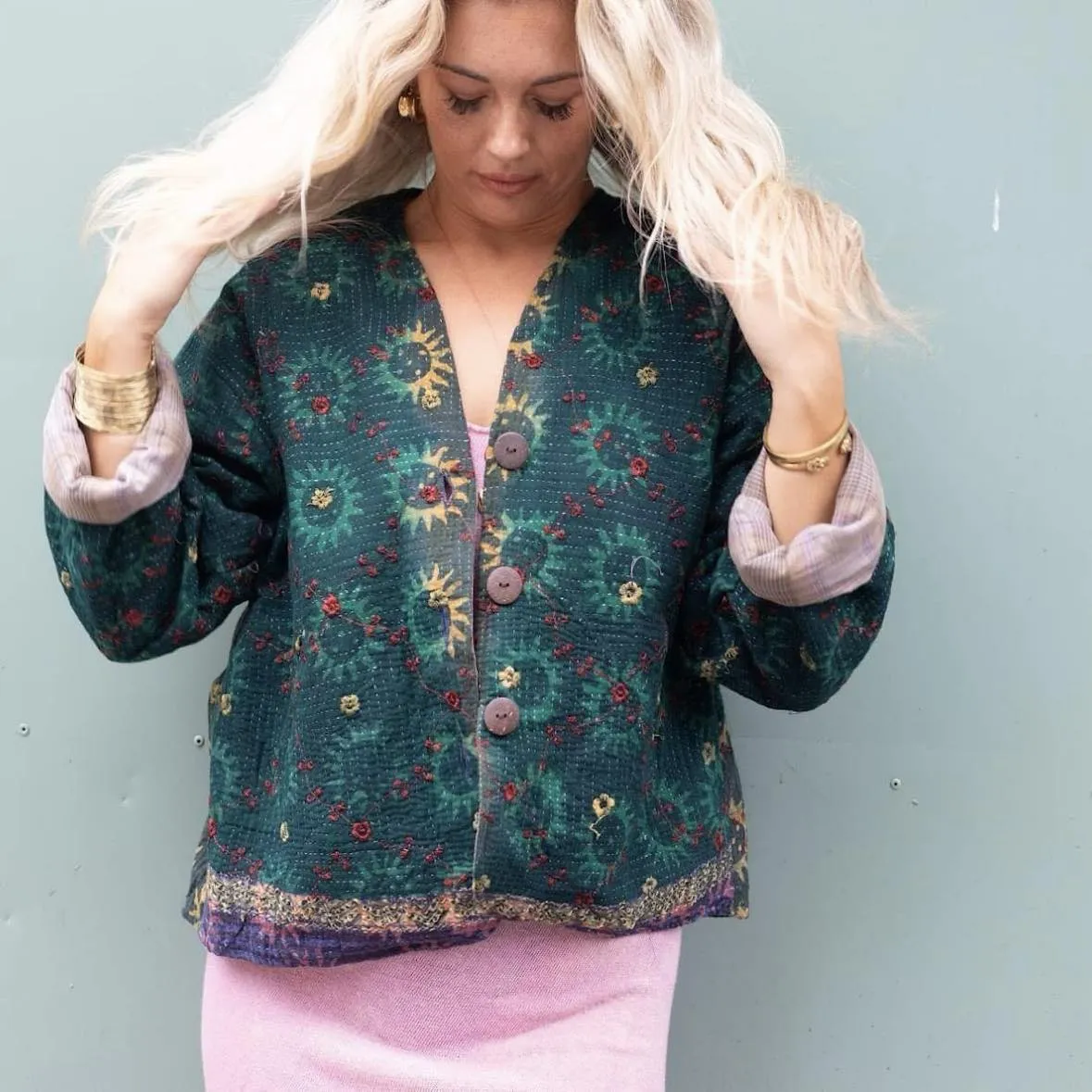 Short Kantha Jacket – Emerald