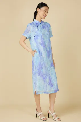 Short Sleeve Cheongsam Dress - Abstract Waves