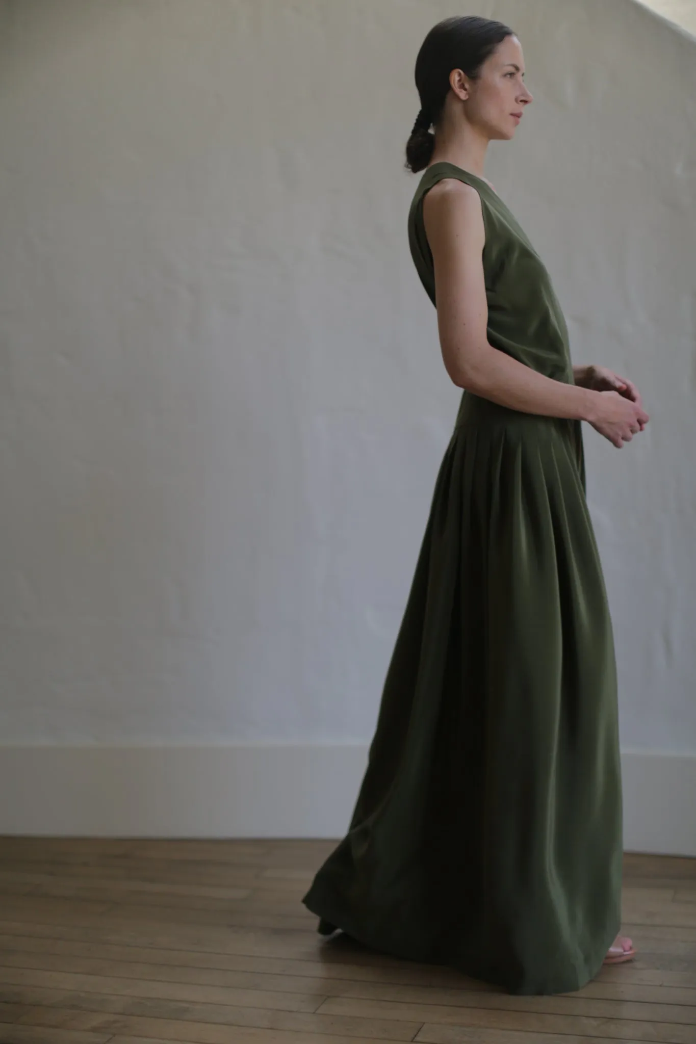 Silk Crepe Wrap Dress | Olive