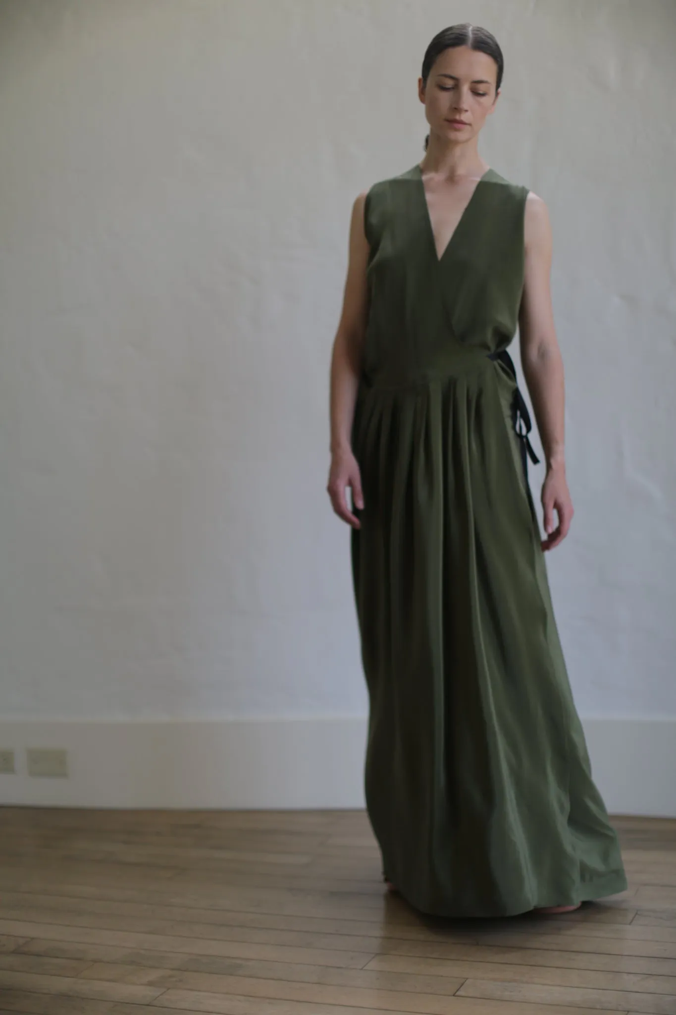 Silk Crepe Wrap Dress | Olive