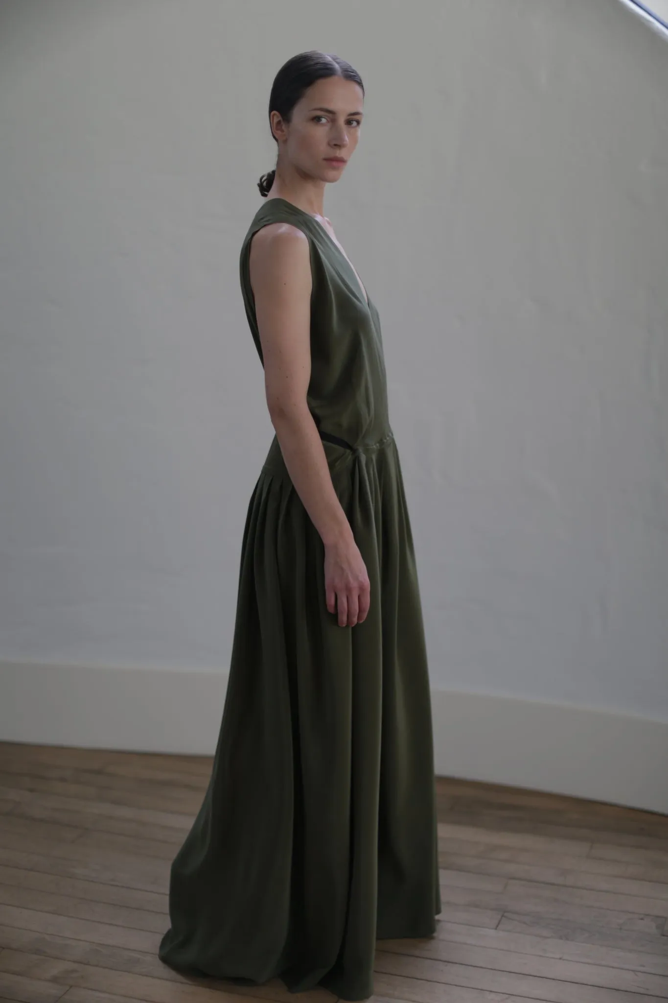 Silk Crepe Wrap Dress | Olive