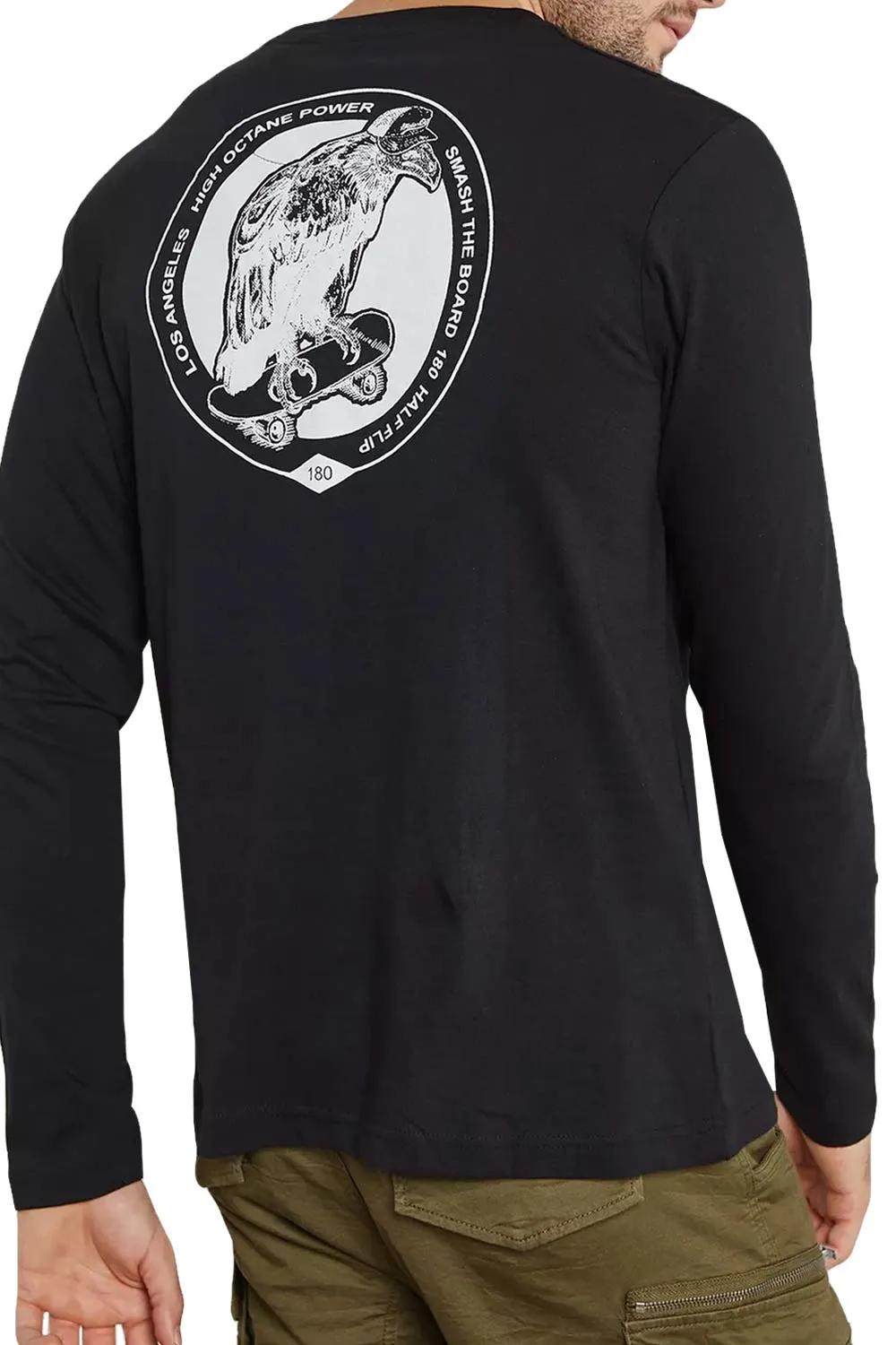 Skating Eagle Long Sleeve Cotton T-shirt - S/M