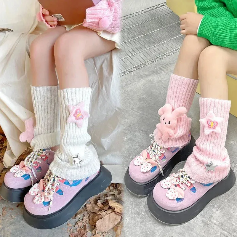 Sohiwoo Trendy Kids Leg Warmers Pink White Multi-Wear Leg Cover Arm Sleeves Girls Y2K Versatile Socks Children Sweet Photograph Wear