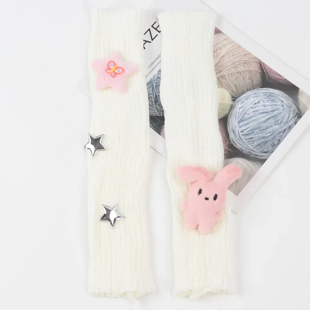 Sohiwoo Winter Kawaii Arm Sleeves for Women Thicken Warm Knitted Arm Warmers  Long Sleeve Half-finger Glove Gothic Fingerless Mitten