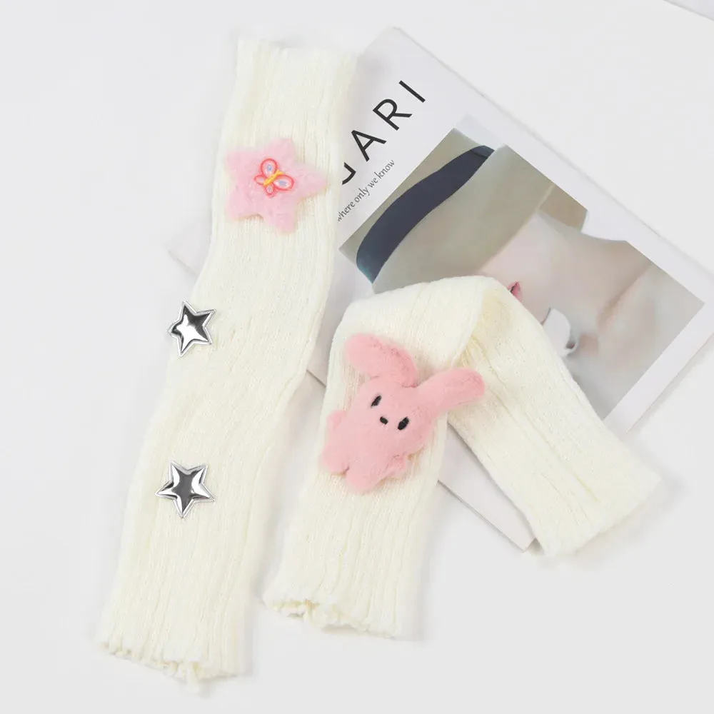 Sohiwoo Winter Kawaii Arm Sleeves for Women Thicken Warm Knitted Arm Warmers  Long Sleeve Half-finger Glove Gothic Fingerless Mitten