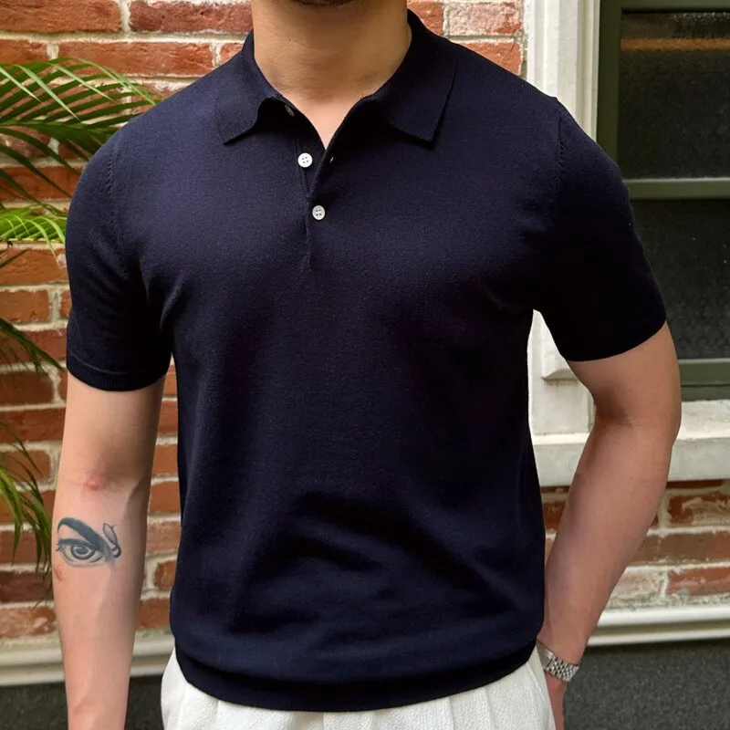 Solid Color Short Sleeve Viscose Polo Shirt