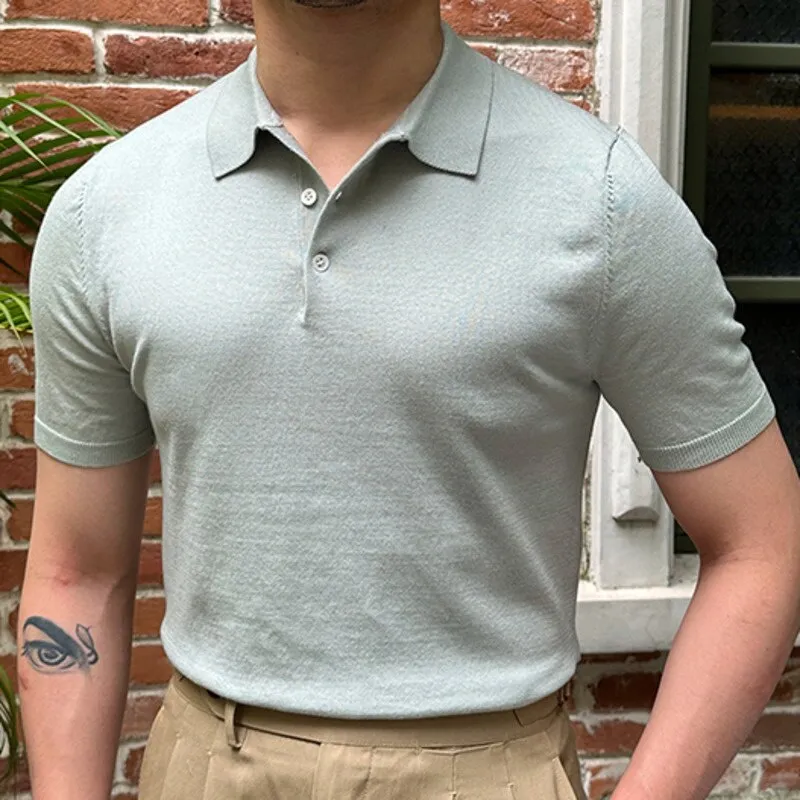 Solid Color Short Sleeve Viscose Polo Shirt