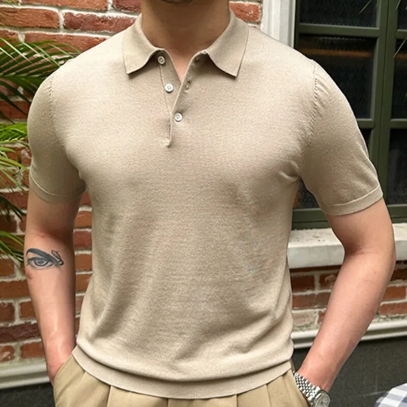 Solid Color Short Sleeve Viscose Polo Shirt