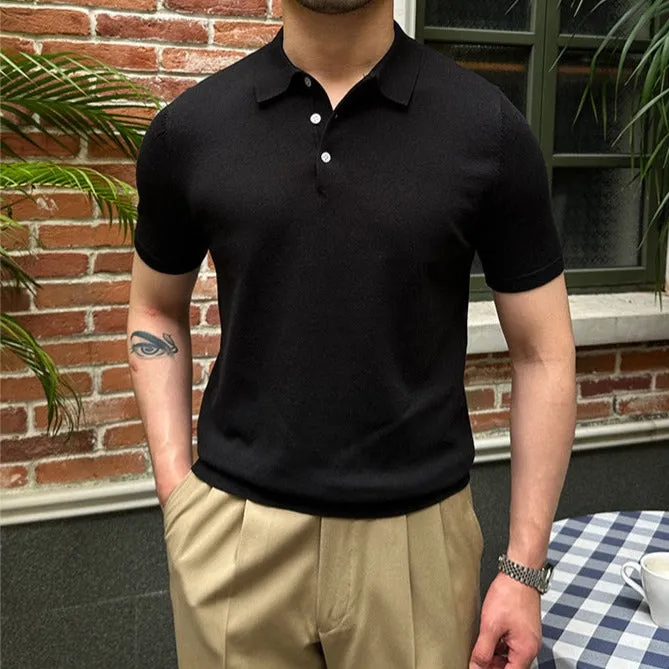 Solid Color Short Sleeve Viscose Polo Shirt