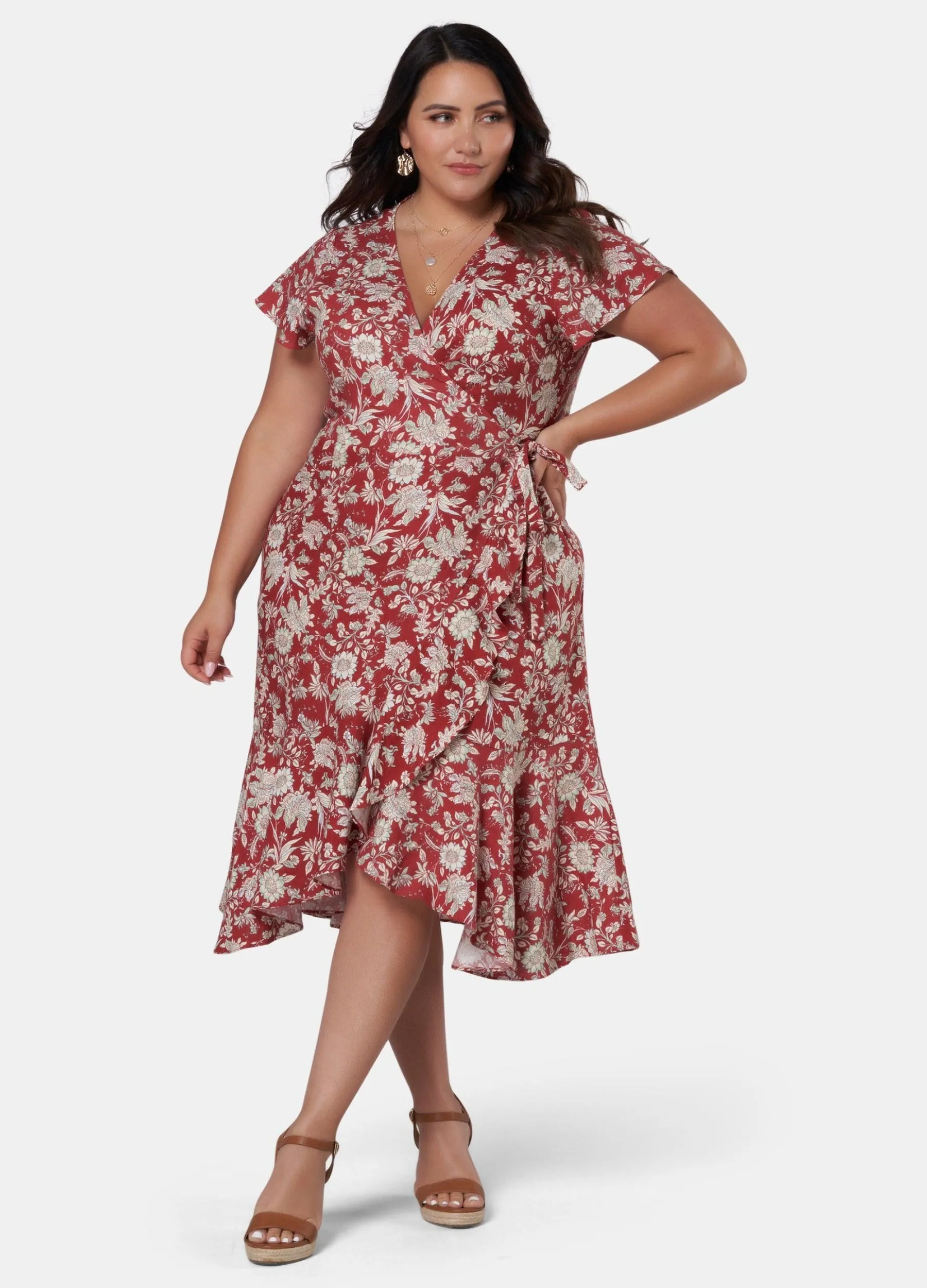 Something 4 Olivia - Short Sleeve Grace Print Wrap Dress