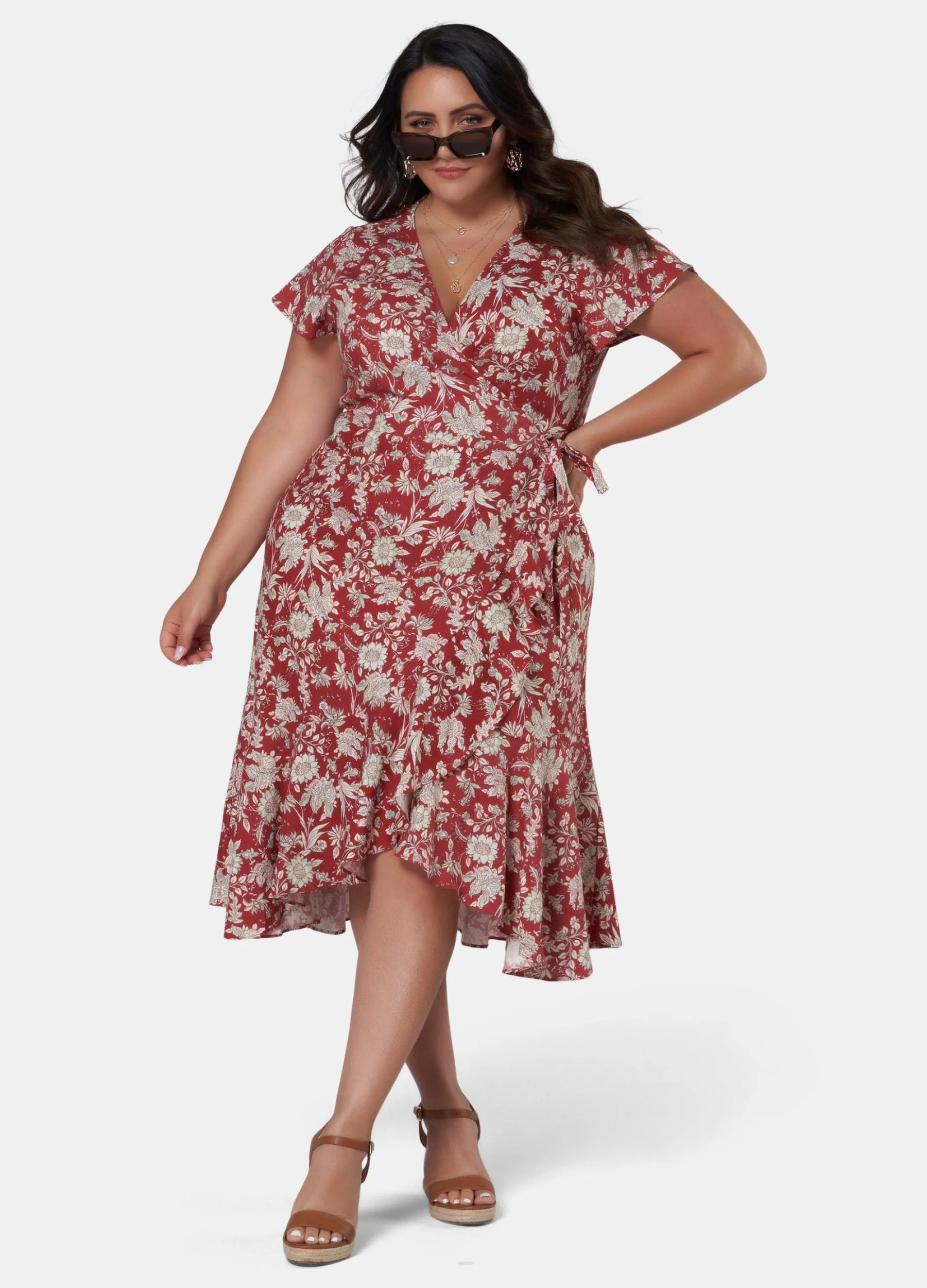 Something 4 Olivia - Short Sleeve Grace Print Wrap Dress