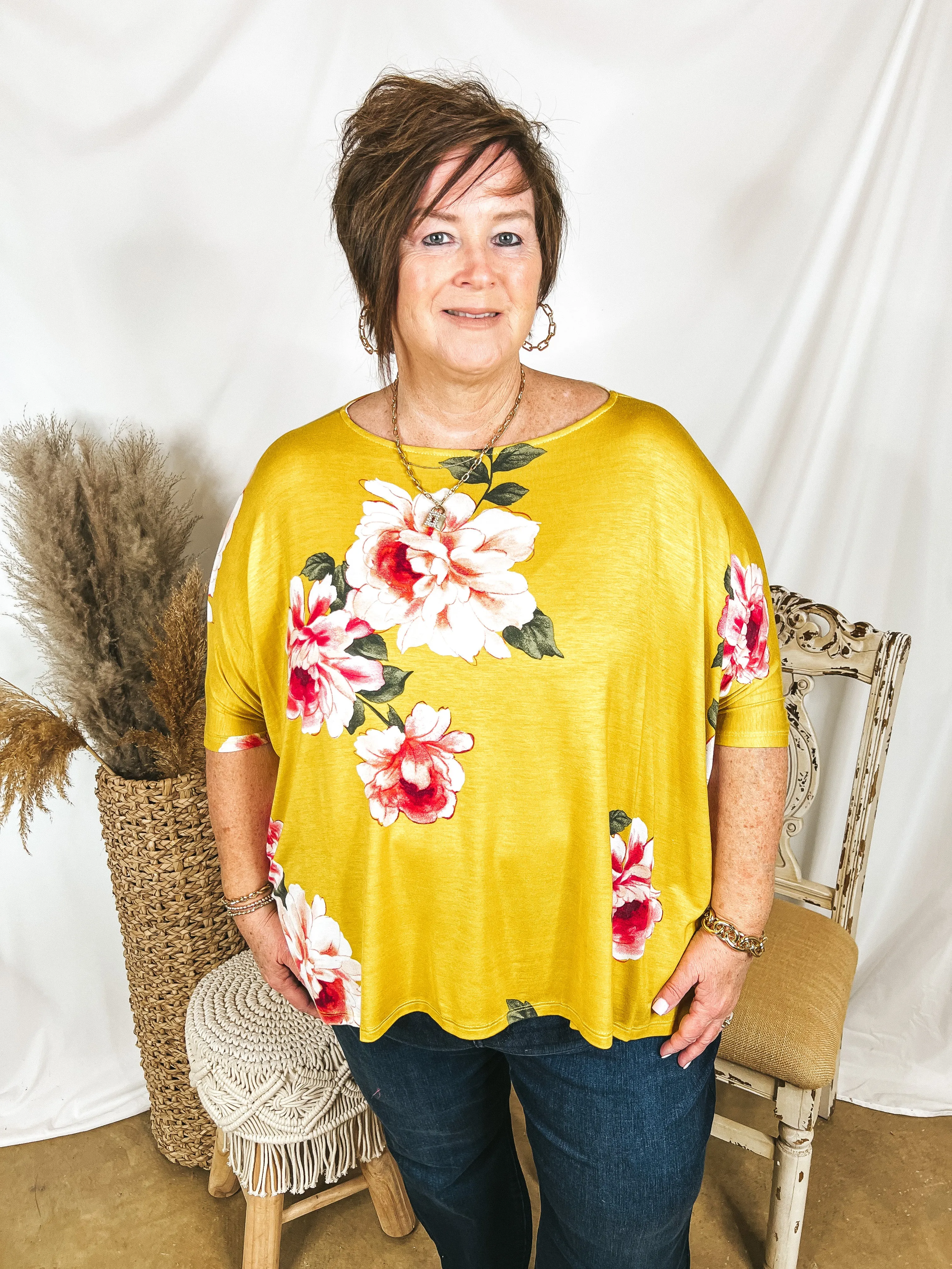 Somewhere Tropical Floral Print Poncho Top in Yellow