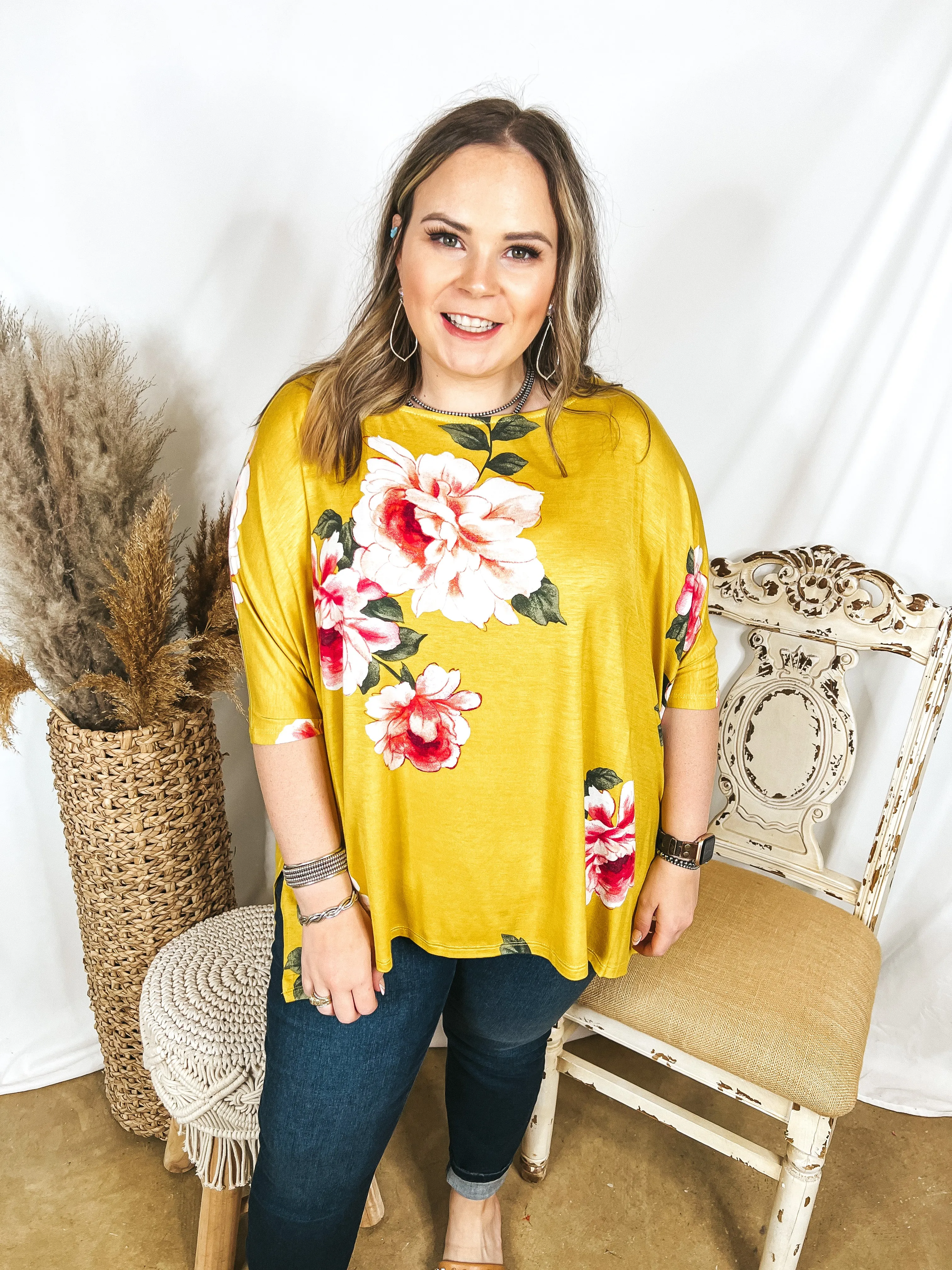 Somewhere Tropical Floral Print Poncho Top in Yellow