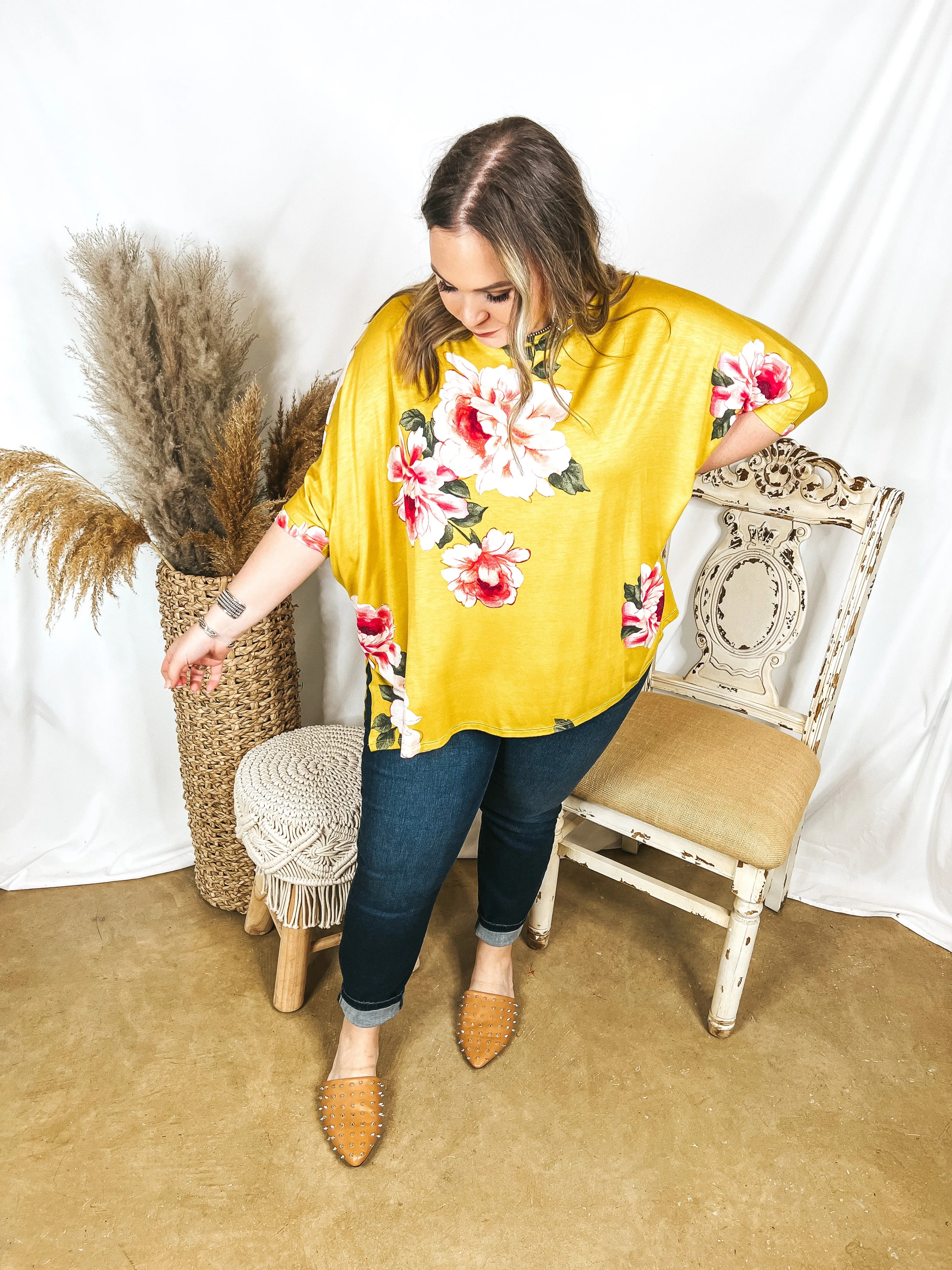 Somewhere Tropical Floral Print Poncho Top in Yellow