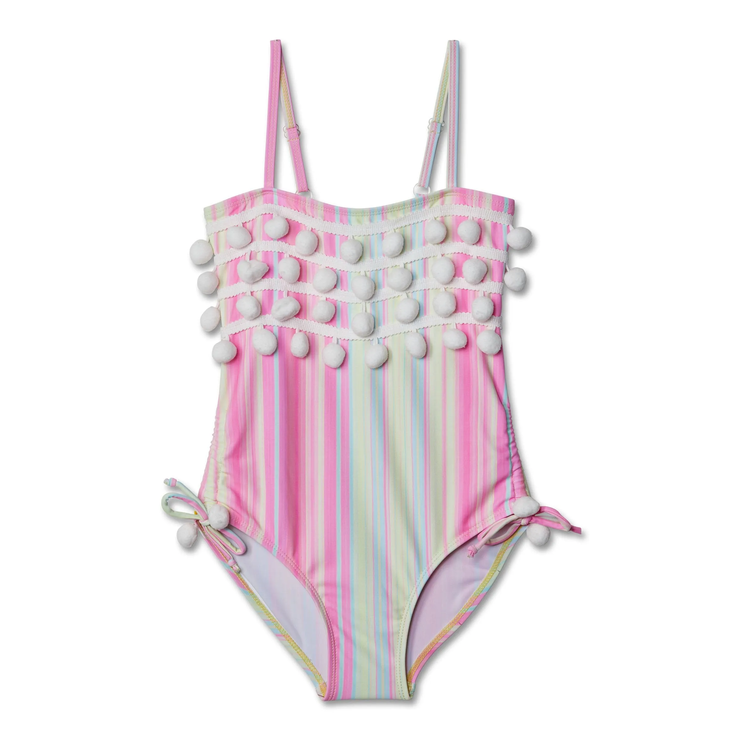 Stella Cove Striped Swimsuit with Pom Poms