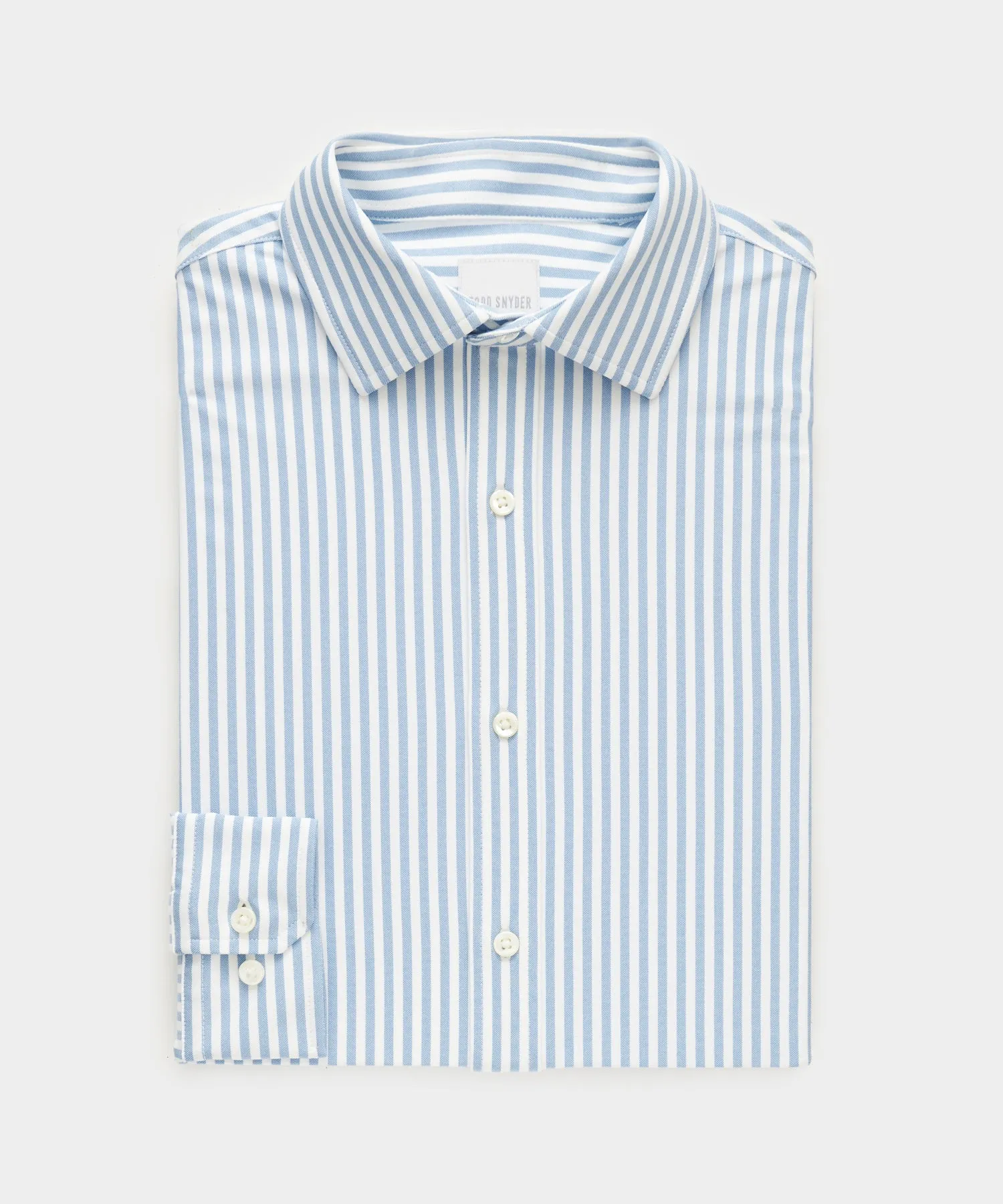 Stretch Knit Spread Collar Dress Shirt in Blue Banker Stripe