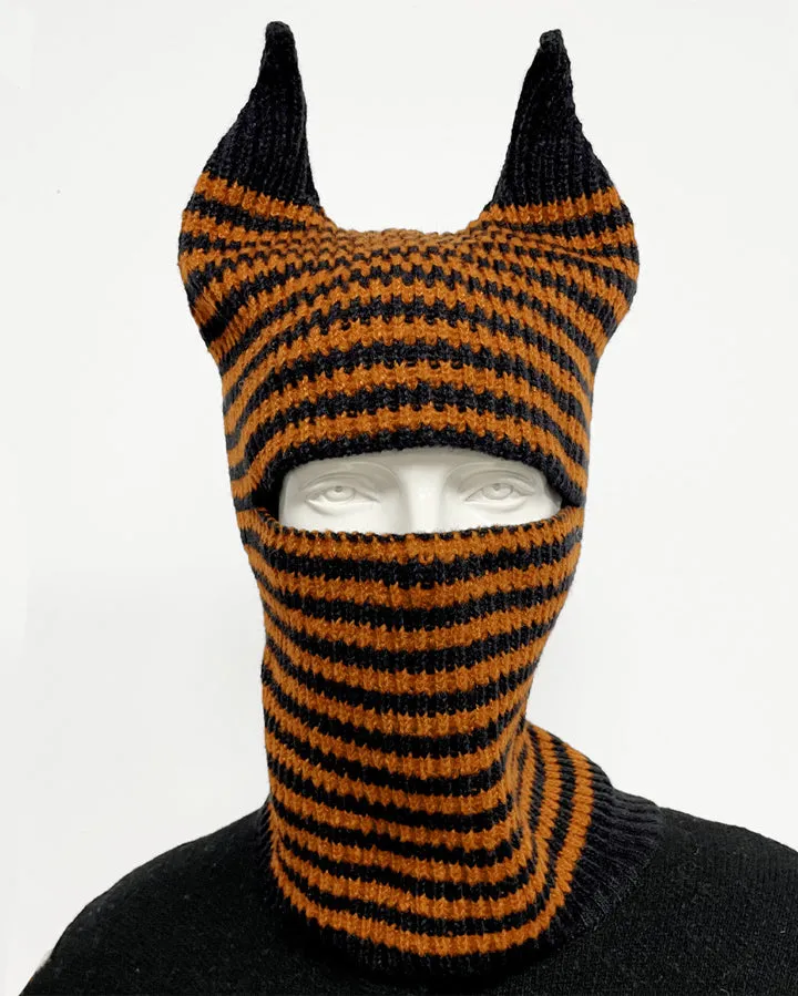 Striped Horn Knit Balaclava Hat