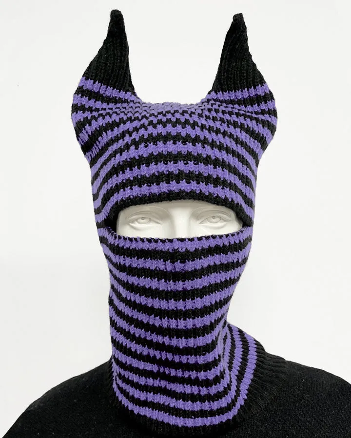 Striped Horn Knit Balaclava Hat