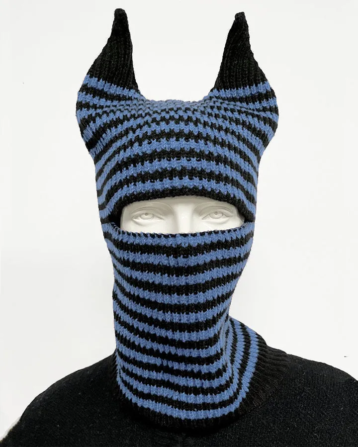 Striped Horn Knit Balaclava Hat