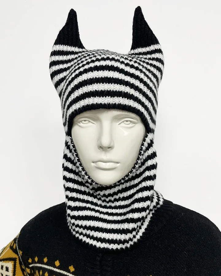 Striped Horn Knit Balaclava Hat