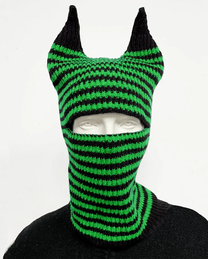 Striped Horn Knit Balaclava Hat