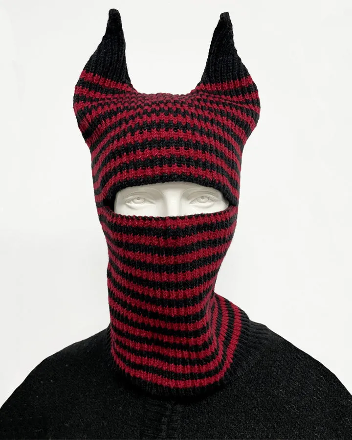 Striped Horn Knit Balaclava Hat