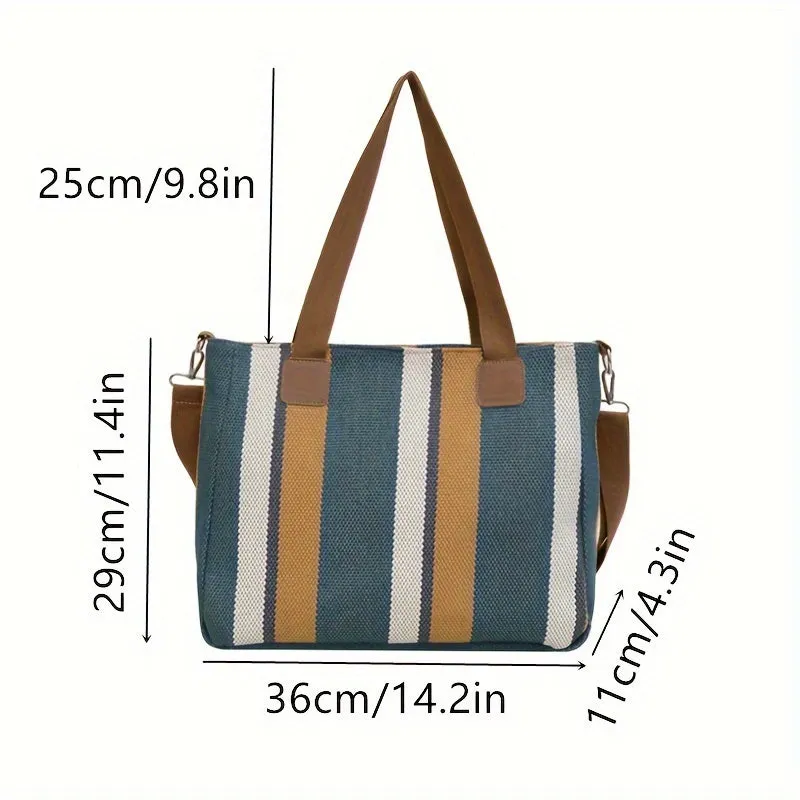 Striped Large Capacity Women's Bag New Style Fashion Commuting Casual Stylish Hand-held Tote Shoulder Messenger Bag Simple Top Handle Bag Ladies Nylon Handbag Casual Women's Large Shopping Bag