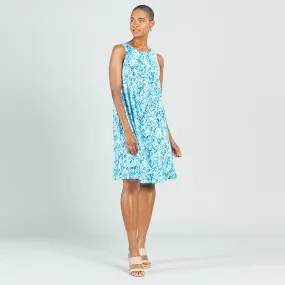 Textured Jewel Neck Swing Dress - Floral Rain-Turquoise - Final Sale!