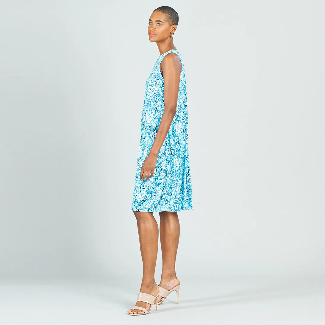 Textured Jewel Neck Swing Dress - Floral Rain-Turquoise - Final Sale!