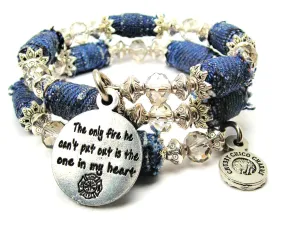 The Only Fire He Can't Put Out Is In My Heart Blue Jean Beaded Wrap Bracelet