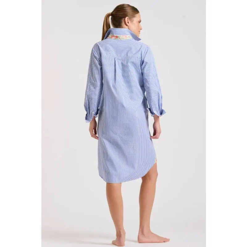 The Popover Shirtdress | Mid Blue Stripe & Floral Trim