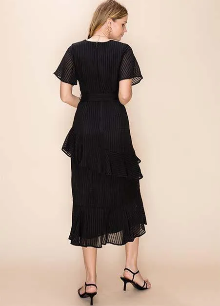 Tonal Stripe Tiered Dress