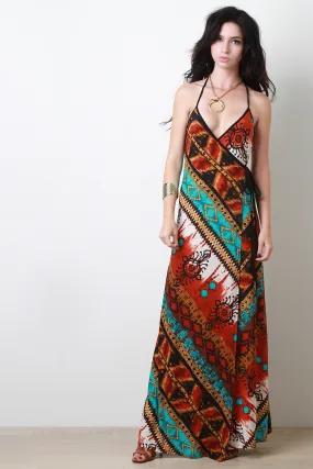 Tribal Halter Wrap Maxi Dress