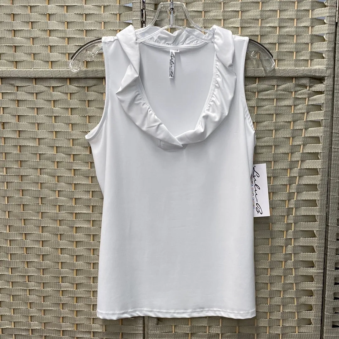 V-Neck Ruffle Top-White