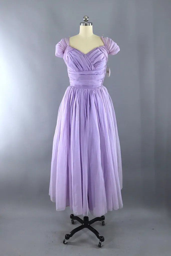 Vintage 1950s Lavender Chiffon Party Dress