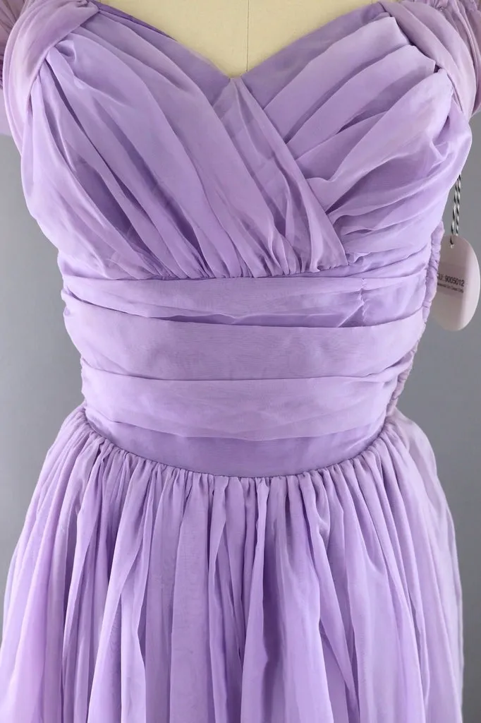 Vintage 1950s Lavender Chiffon Party Dress