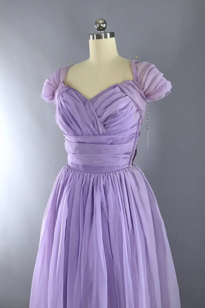 Vintage 1950s Lavender Chiffon Party Dress